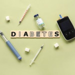 Imagem com símbolos que remetem a diabetes.